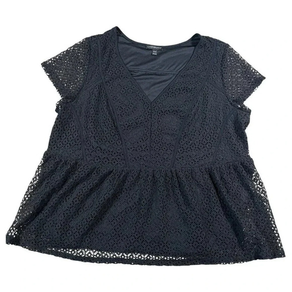 Lane Bryant Navy Blue Peplum Top Blouse Crochet Lace Lined V-Neck Size 22 24 - Picture 1 of 7